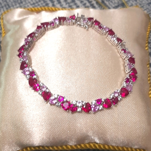 Pink Ruby & Sapphire Stones Sterling Silver Bracelet - Picture 6 of 15